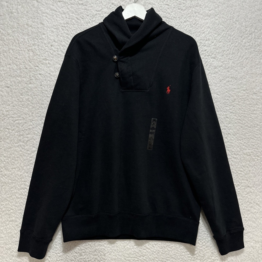 Ralph Lauren Luxury Jersey Shawl Collar Pullover Men's XL Black Polo Logo NWT